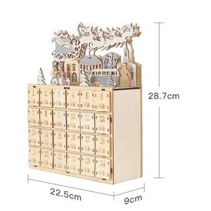 Wooden Christmas advent calendar with 24 drawers and LED laser-cut reindeer forest scene