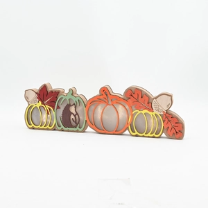 LED lighted fall harvest pumpkin wooden sign with maple leaves and hedgehog decor