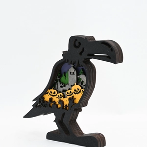 Halloween crow silhouette with multi-layer wooden forest and pumpkin graveyard scene