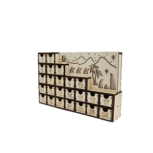Wooden Advent Calendar with 24 drawers featuring LED lights and nativity scene silhouette