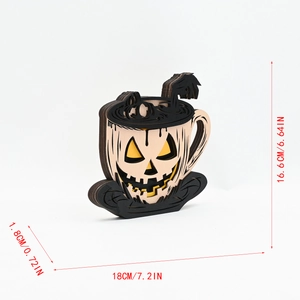 Detailed size parameters of 3D multilayer wood pumpkin coffee cup Halloween ornament