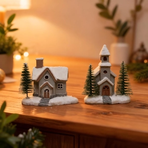 Christmas Miniature PVC House Snow Landscape Ornaments European Church House Micro Landscape Festive Desktop Holiday Decorations