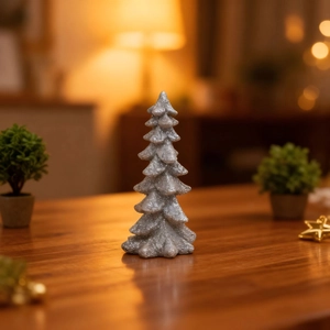Sparkling silver glitter Christmas tree resin ornament for festive desktop home decor