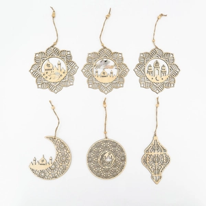 Eid Mubarak Wooden Hanging Ornament Laser Cut Mosque Moon Star Mandala Ramadan Home Wall Decor Craft Festive Gift