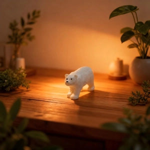 Lifelike white polar bear miniature figurine with realistic fur texture for home decor