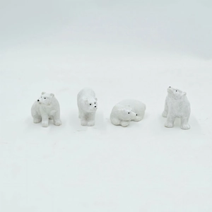 Set of four miniature polar bear figurines in various poses for DIY micro landscapes