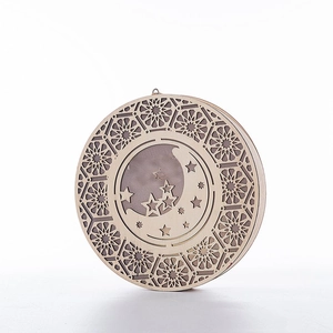 Hollow wooden Muslim wall hanging with crescent moon and star patterns for home decor