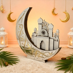 Wooden Ramadan Moon Lamp with LED light and mirror acrylic for festive home decor