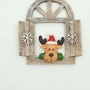 Christmas reindeer wall hanging ornament with 3D resin sculpture and window frame design
