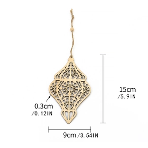 Detailed view of hollow wooden lantern ornament with dimensions 15x9x0.3 cm