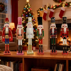 Schiaccianoci Soldato Re in Legno Dipinto a Mano Per Decorazioni Natalizie Tradizionale Ornamento da Scrivania Nordico Regalo Festivo
