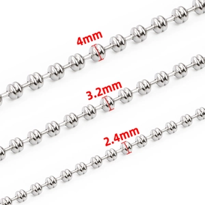 Polished stainless steel ball chain necklaces in 4mm, 3.2mm, and 2.4mm bead sizes