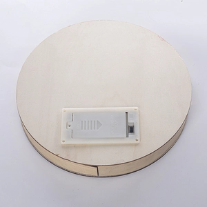 Back view of wooden craft showing the white plastic battery box with a manual switch