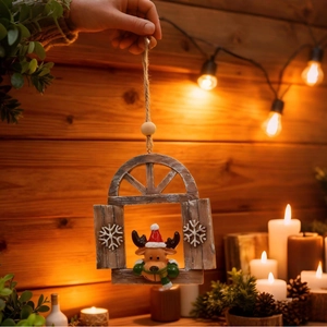 Vintage Resin Christmas Hanging Ornaments Reindeer Snowman Santa Claus Window Frame Festive Home Decor Holiday Tree Pendant