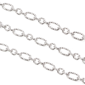 Polished stainless steel textured link chain with alternating oval and round patterns