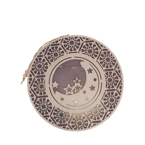 Laser-cut wooden round ornament with moon and star pattern for home decoration