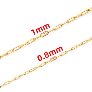 18K gold plated stainless steel paperclip chains in 0.8mm and 1mm thickness options