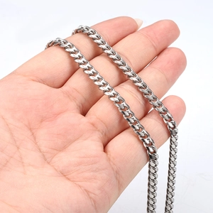 Handheld silver stainless steel Cuban link chain with high polished finish and dense links