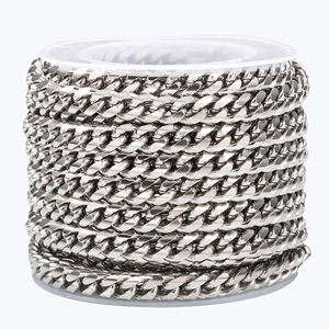 Polished silver stainless steel Cuban link chain roll on a spool for DIY jewelry making