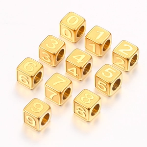 Polished gold stainless steel square number beads for DIY jewelry making sets