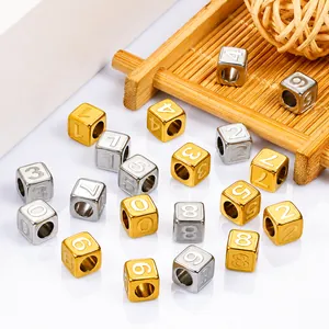 Stainless Steel Square Number Beads Vacuum Plated Durable Cube Beads For Personalized Bracelet Necklace Making DIY Jewelry Supplies