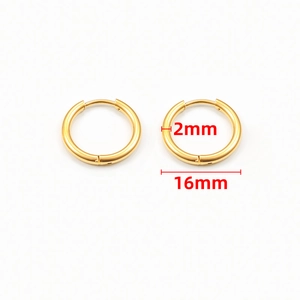 Poliierte goldene Edelstahl-Creolen 16mm mit 2mm Dicke und verstecktem Verschluss