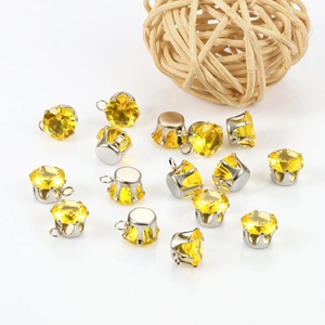 Sparkling yellow zircon charms with silver four-claw setting for DIY jewelry making