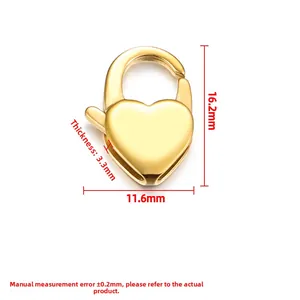 Polished gold heart lobster clasp jewelry connector in stainless steel for DIY making
