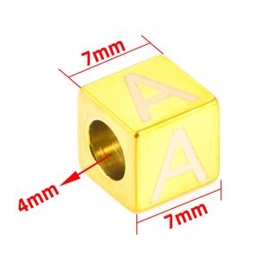Polished gold square 7mm letter A bead charm with 4mm hole for DIY jewelry making