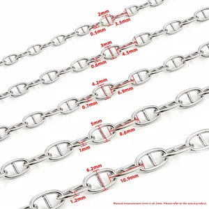 Chaînes à maillons de porc en acier inoxydable argenté en cinq tailles pour bijoux DIY