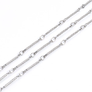 Textured stainless steel twist bar chain for DIY necklace making with polished silver finish
