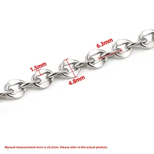 Catena a maglie lucida in acciaio inossidabile con larghezza 4,8mm e filo 1,5mm