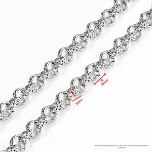 Chaîne punk en acier inoxydable argenté, maillons de 8mm de long et 3mm d'épaisseur
