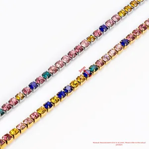 Catene tennis da 3mm con strass multicolori e basi in acciaio inossidabile oro e argento