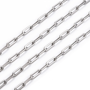 Polished silver stainless steel rectangle link paperclip chain for jewelry making