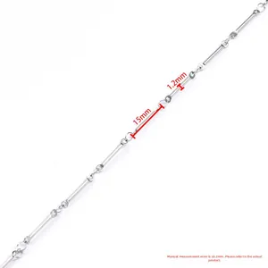 Minimalist stainless steel bar link chain necklace showing 15mm tube and 1.2mm diameter