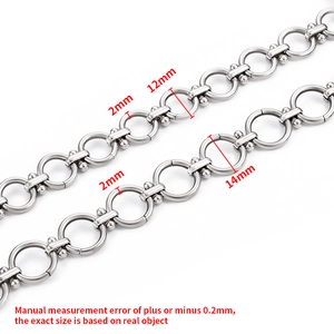 Polished silver stainless steel link chain with 12mm and 14mm round ring circles