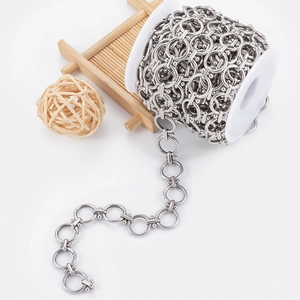 Roll of silver stainless steel bead chain for DIY jewelry making and handmade crafts