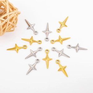 Polished stainless steel star cross pendants in gold and silver finish for necklaces