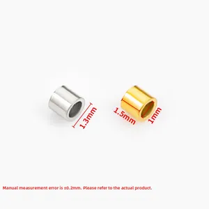 Polished stainless steel jewelry spacer beads in gold and silver colors with measurements