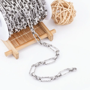 Textured stainless steel stardust oval link chain on spool for DIY jewelry making