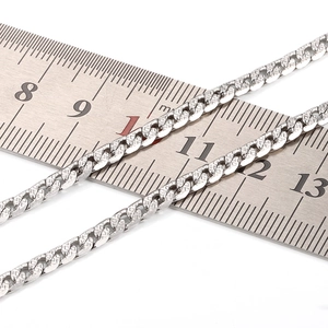Polished silver stainless steel Cuban link chain necklace with diamond cut detail measurement