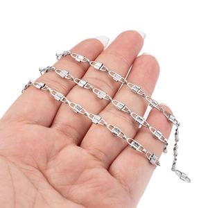 Polished silver stainless steel chain necklace with matte texture links for jewelry DIY