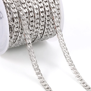Polished silver textured cuban curb chain on white spool for DIY jewelry making projects