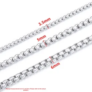 Gepolijste roestvrijstalen boxketting ketting voor heren en dames in 3,5mm 5mm 6mm