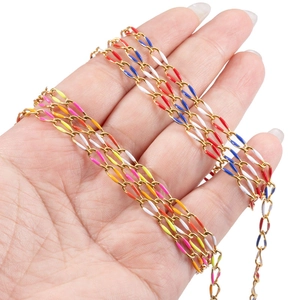 Detail of multi-color enamel drip 18k gold-plated stainless steel chain for jewelry DIY