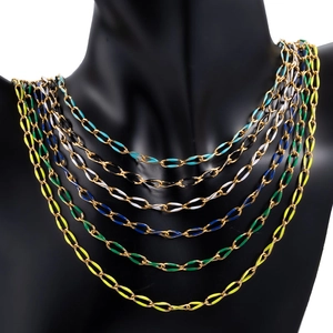Detail showing colorful enamel layered link chains on professional display model