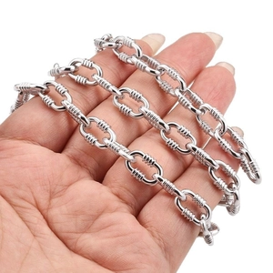 Polished stainless steel oval link chain necklace with decorative spiral thread details