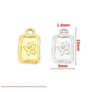 Pendentif papillon carré en acier inoxydable plaqué or 18k pour bijoux DIY