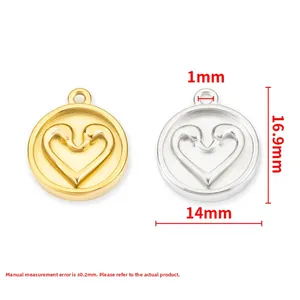 Ciondoli a cuore tondi in acciaio inossidabile oro e argento con misure dettagliate